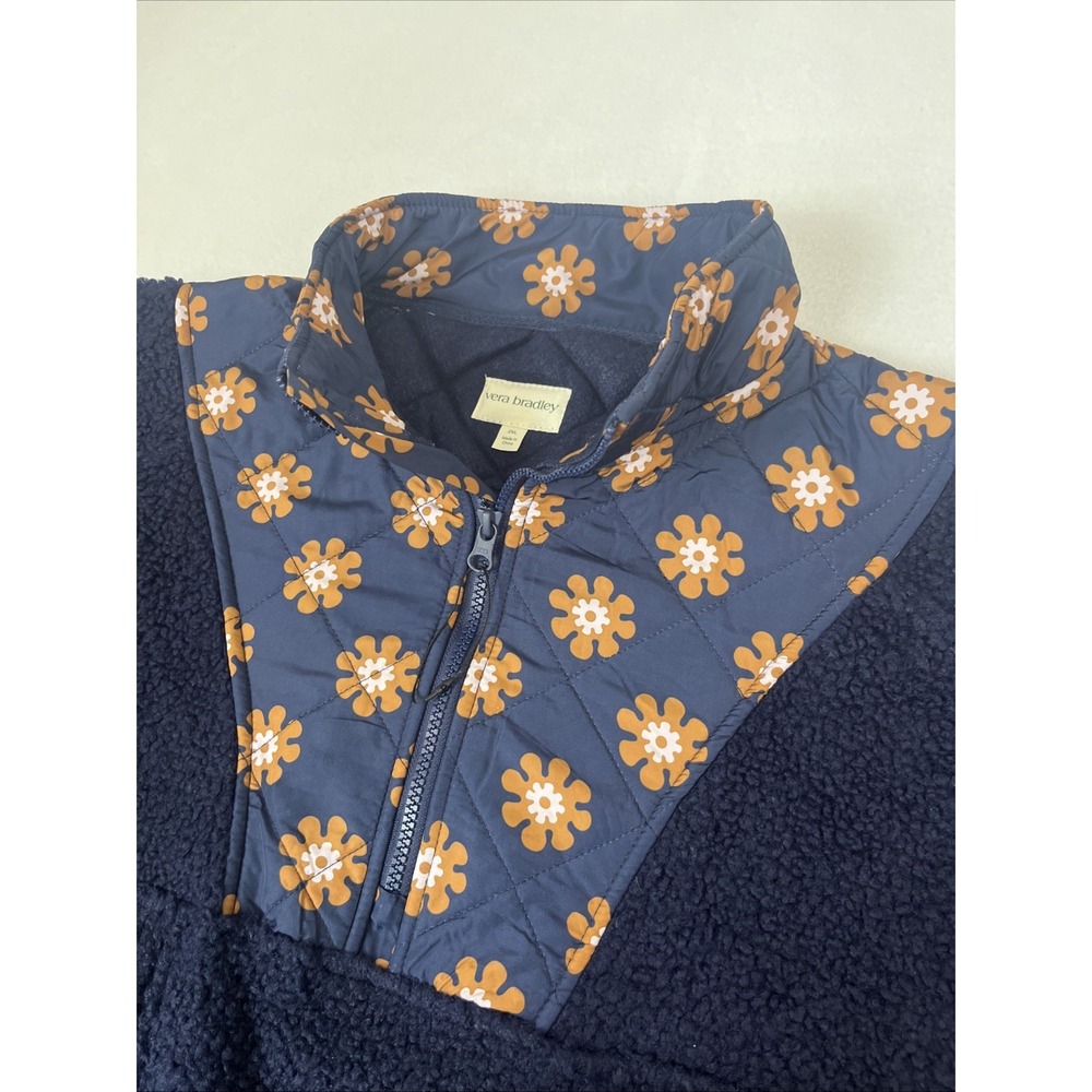 Vera Bradley Cozy Sherpa Fleece Quarter Zip Pullover Navy Floral Size XXL